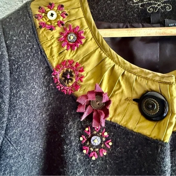 Icelandic Design Green Silk Appliqué Embroidered Lined Wool Jacket Women’s Sm - Picture 2 of 16